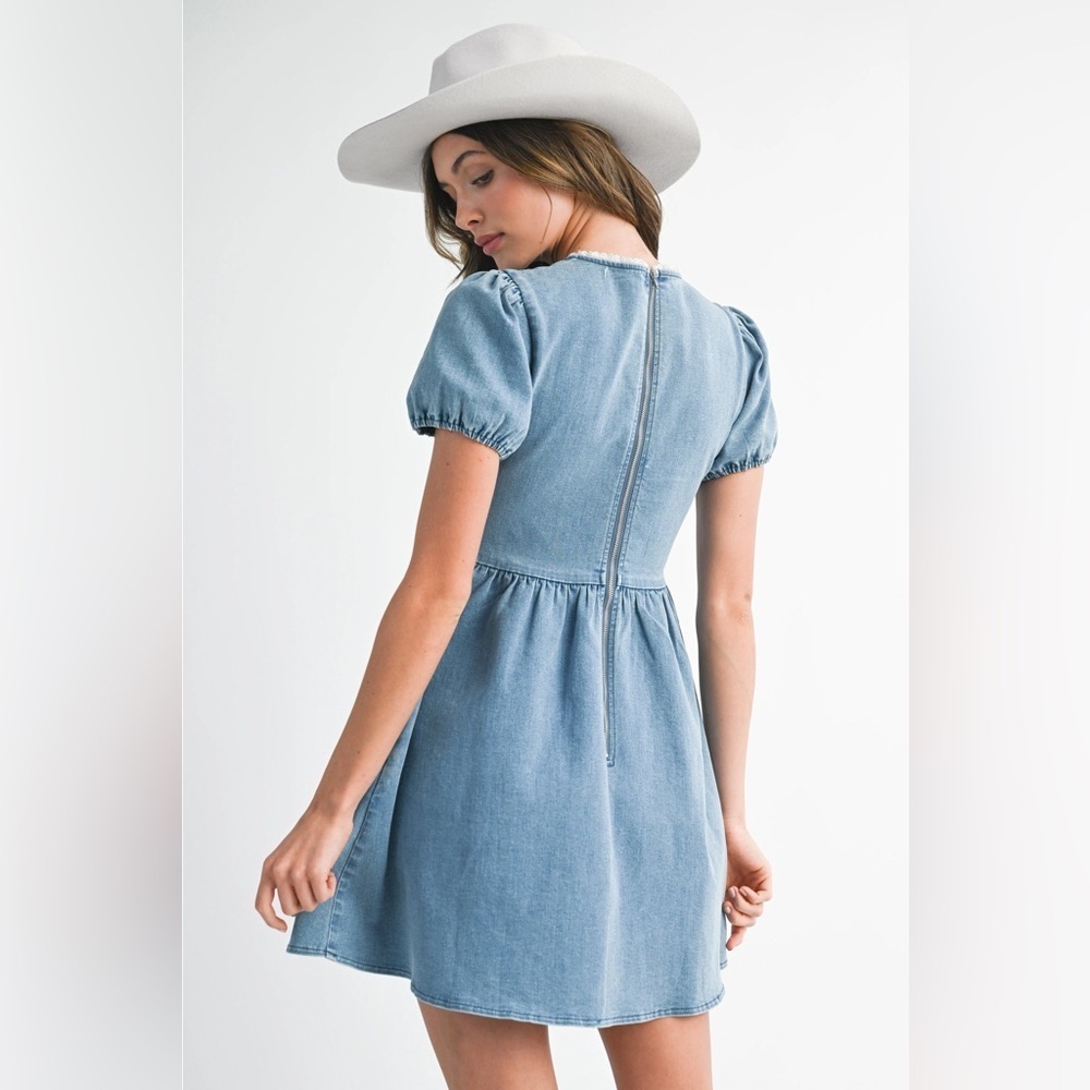 Endless Blu Blue Denim Puff Sleeve Dress - Picture 4 of 4